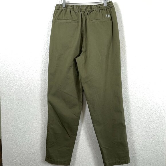 Fred Perry Drawstring Twill Jogger Elastic Waist Pants in Khaki Green Men's 36" - Picture 7 of 9